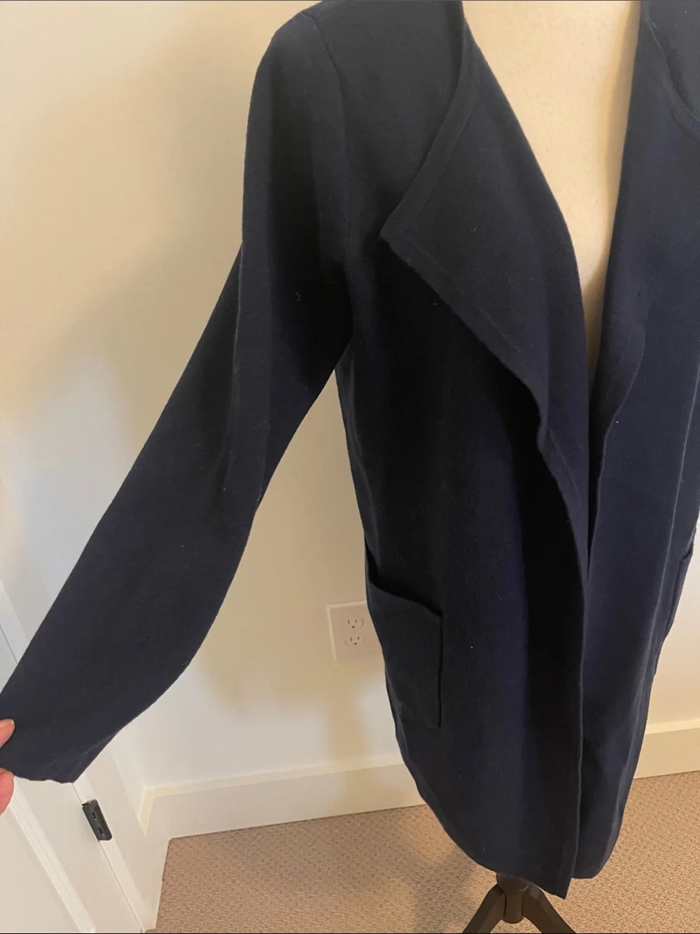 Women's Navy Open-Front Long Sweater Coat